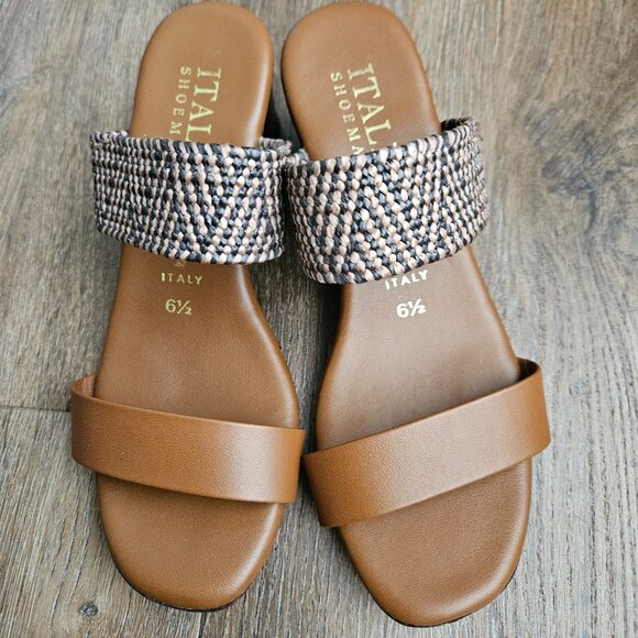 Italian double strap sandal heels faux leather - Picture 1 of 5